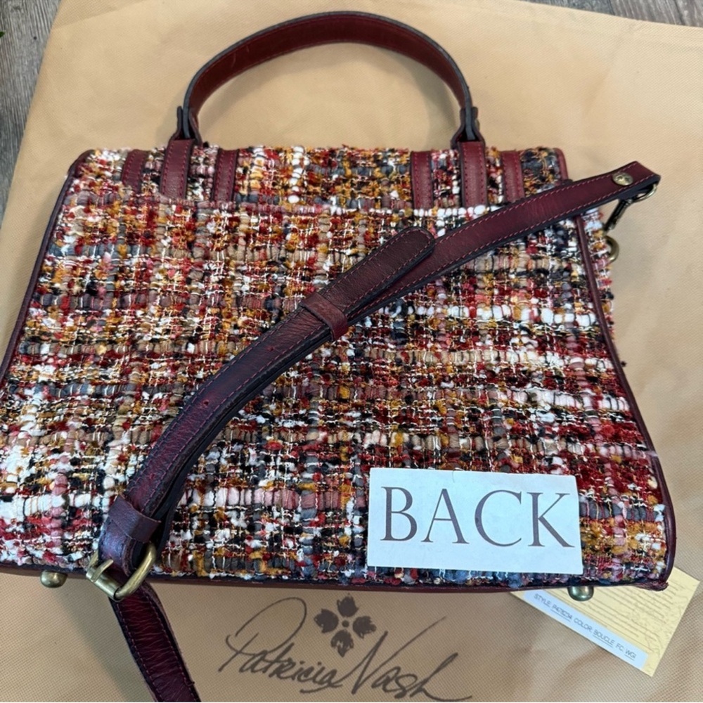 Patricia Nash boucle tweed burgundy black cream khaki bag wallet pouch set - Picture 4 of 16